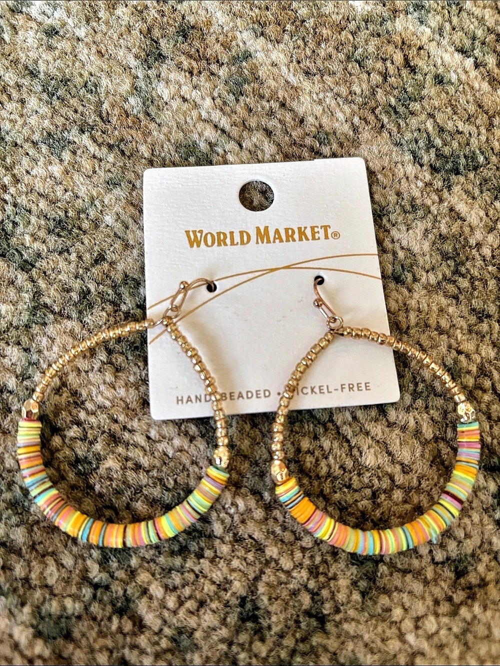 NWT World Market Hand-Beaded Hoop Earrings Multicolor Hoop Earrings NWT